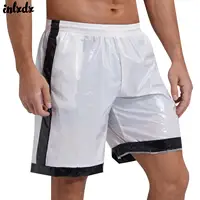 Swimear Mens Swimming Trunks Wet Look Boxer Shorts Drawstring Elastic Waist Pockets Contrast Stripes Beach Shorts Loungewear 1
