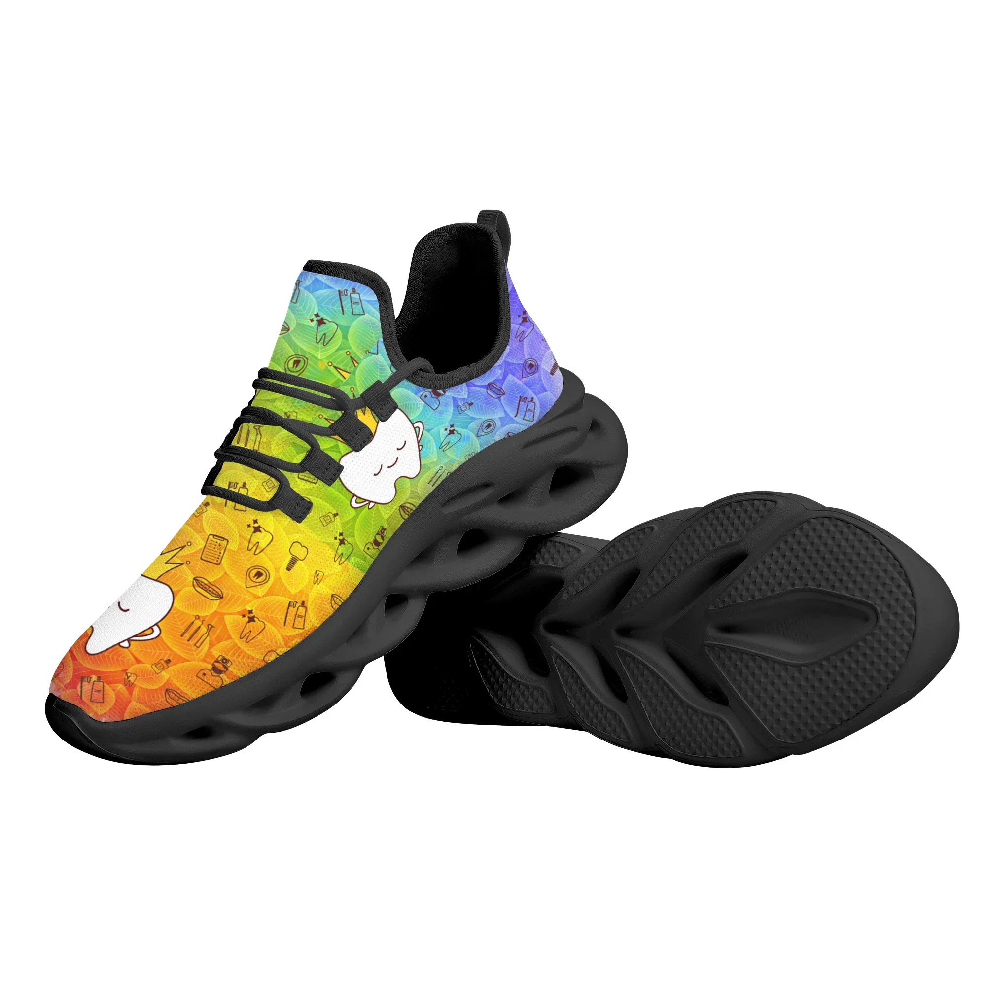 Gradient Cute Crown Tooth Print Sneakers Fashion Comfortable Lace-up Nursing Shoes Outdoor Street Trend Breathable Flat Shoes