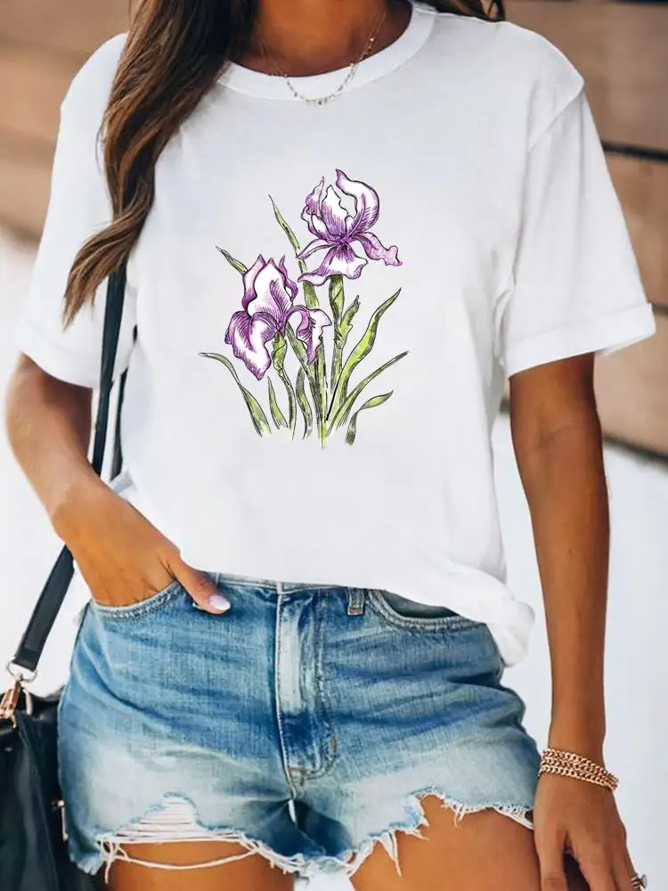 Women Spring Fashion Summer Female Tee Shirt Print Clothes Lady Short Sleeve Flower Lovely Floral Trend 90s Graphic T-shirt