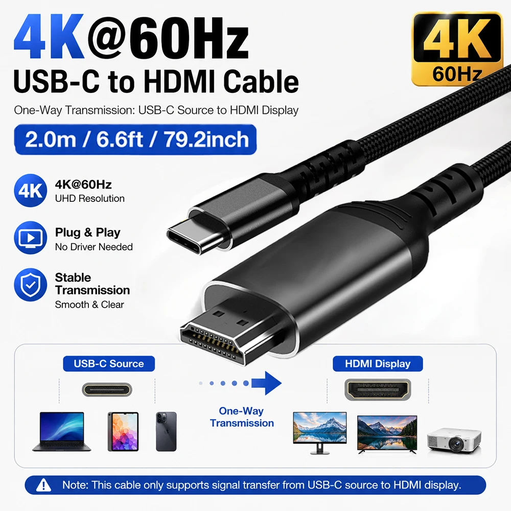 4K 60Hz USB-C to HDMI Cable Adapter