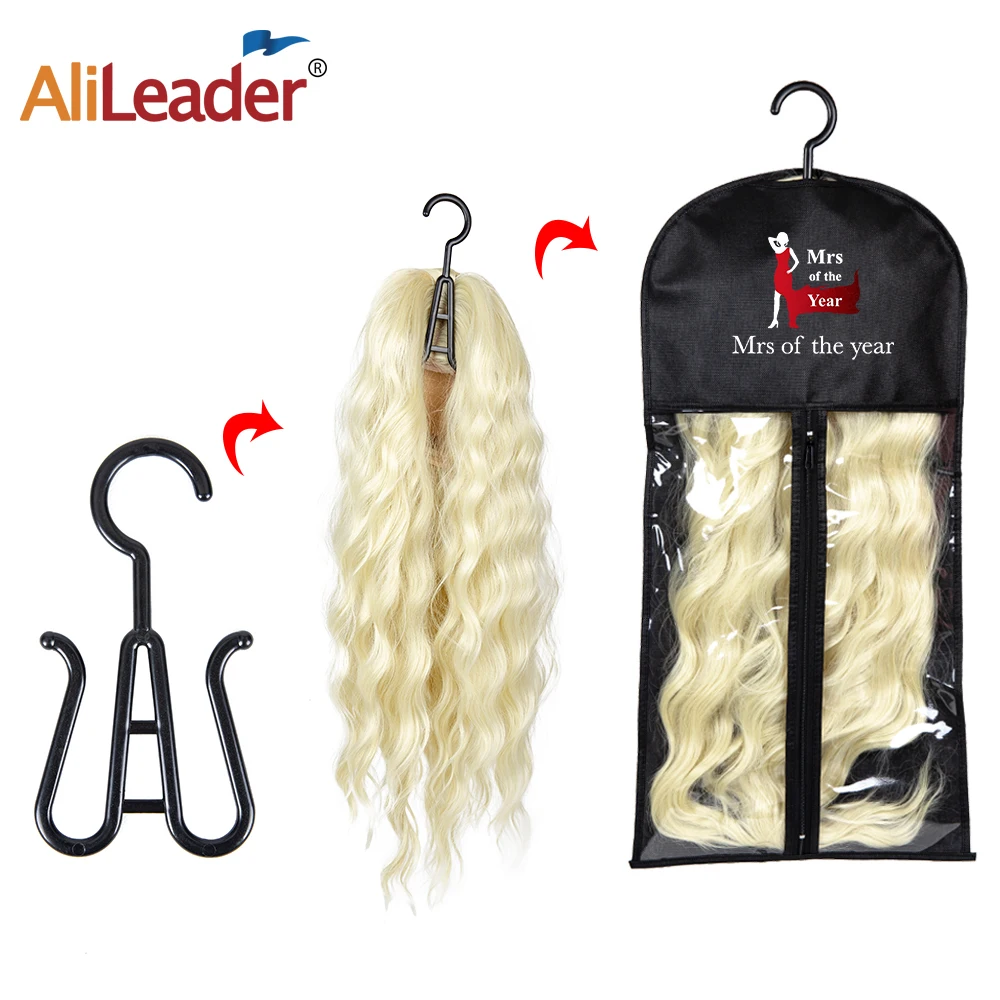 

Black Wig Storage Bag With Hanger For Multiple Wigs Hairpieces Bundles Ponytail Hair Extension Packaging Bags Non-Woven Wig Bag