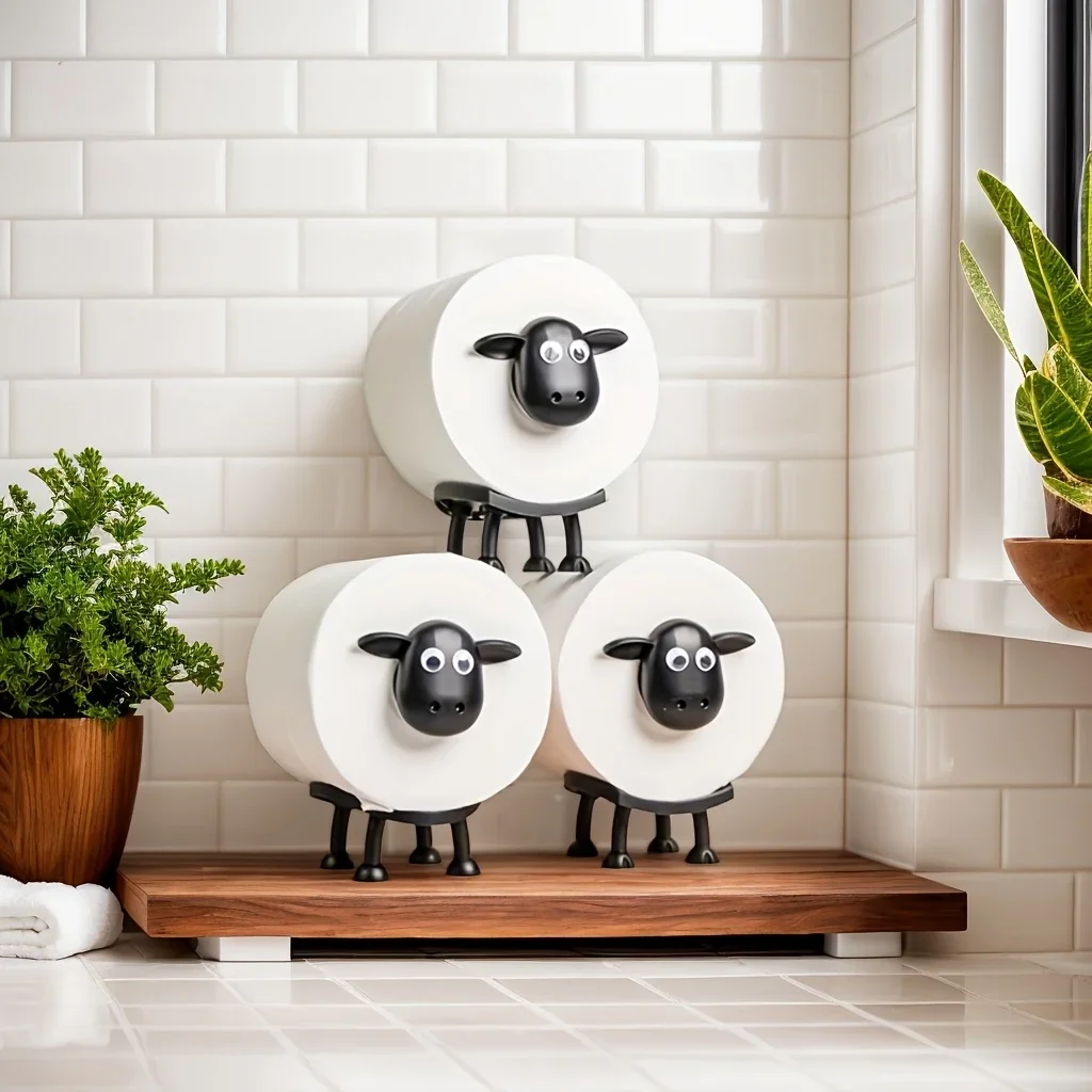 1/3Pcs Adorable Sheep-Shaped Toilet Paper Holder paper towel holder toilet paper holder toilet roll holder-Perfect for Bathroom Decor Freestanding Plastic Design Fun Home Decor