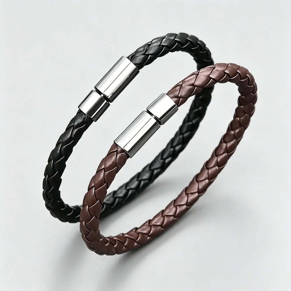 Men's Premium Braided Leather Bracelet with Magnetic Clasp – Vintage Adjustable Wristband