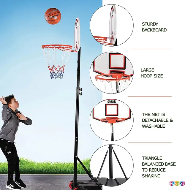 Adjustable Basketball Hoop 5-7 FT, Portable Basketball Goal with Stand & Wheels, Indoor Outdoor Play for Kids Teens Adults