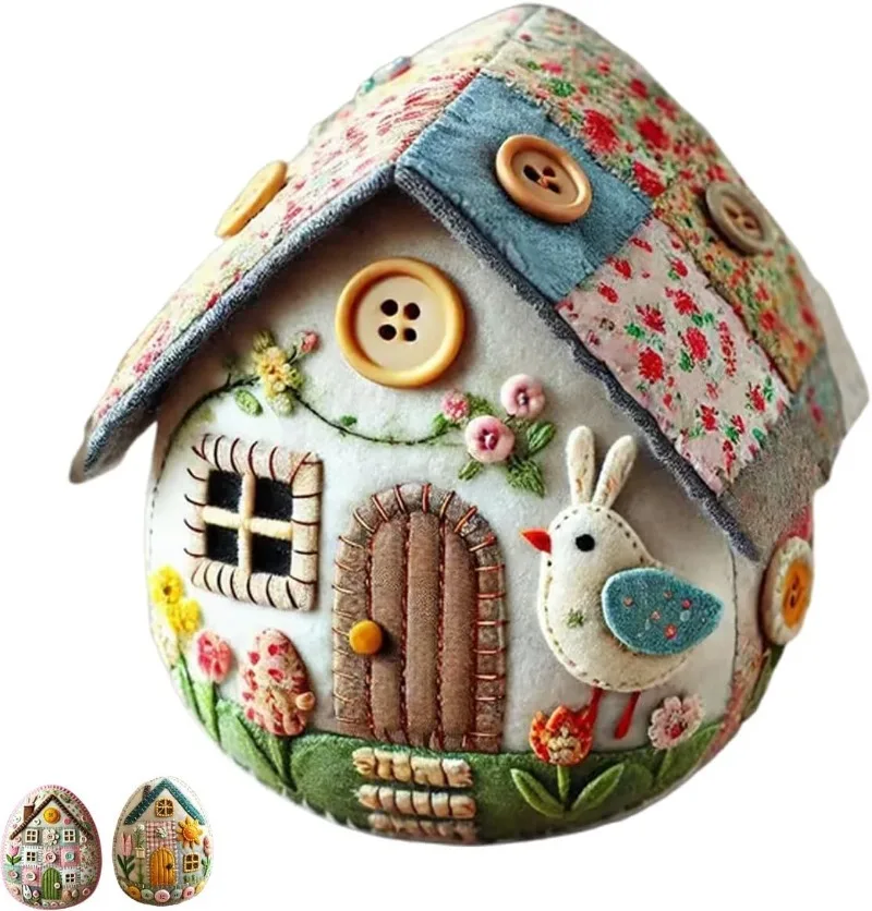 Patchwork Felt Egg House DIY Kit Bunny Craft Kit Easter Craft Decor Handmade Cozy