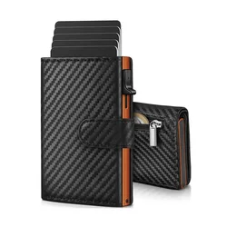 Sleek Pop - Up Wallet with Coin Compartment and RFID Protection (Carbon fiber Orange)