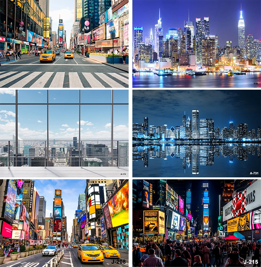 New York Square Photography Backdrops Modern City Night Scenery Fotografia Fundos Photophone Prédios de Rua Carros