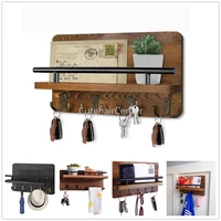 1pc Mail & Keys Holder Rack Wall/Door Hanger Wood Shelf Storage Sundries Coat Hat Organizer Retro Decor Entryway Kitchen Garage 1