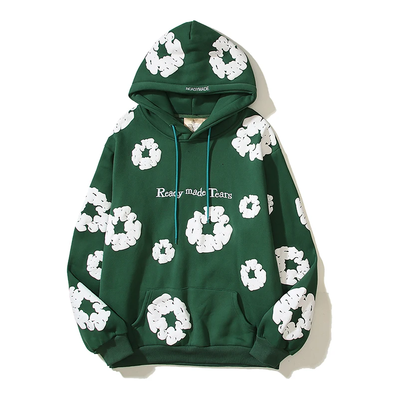 

Retro Foam Kapok Print Letter Embroidery Pullover Hoodies Men's and Women's Streetwear Oversize Fleece Hooded Sweatshirts