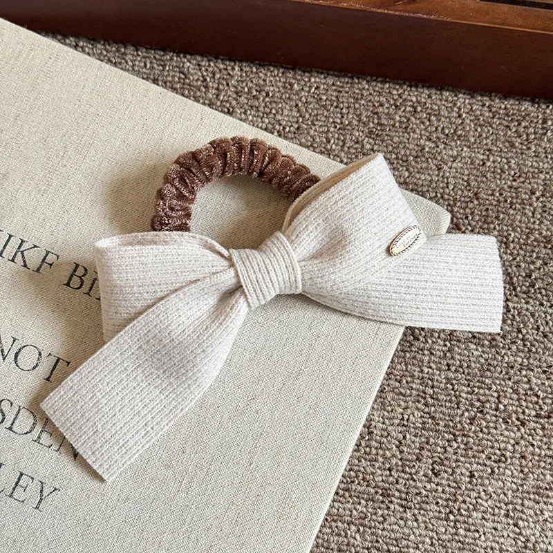 Haargummis mit Schleife, hohe Elastizität, sanft, niedriger Pferdeschwanz, Haarbänder für Mädchen, modisch, schlicht, für Damen, elegant, Herbst und Winter – Detail 8