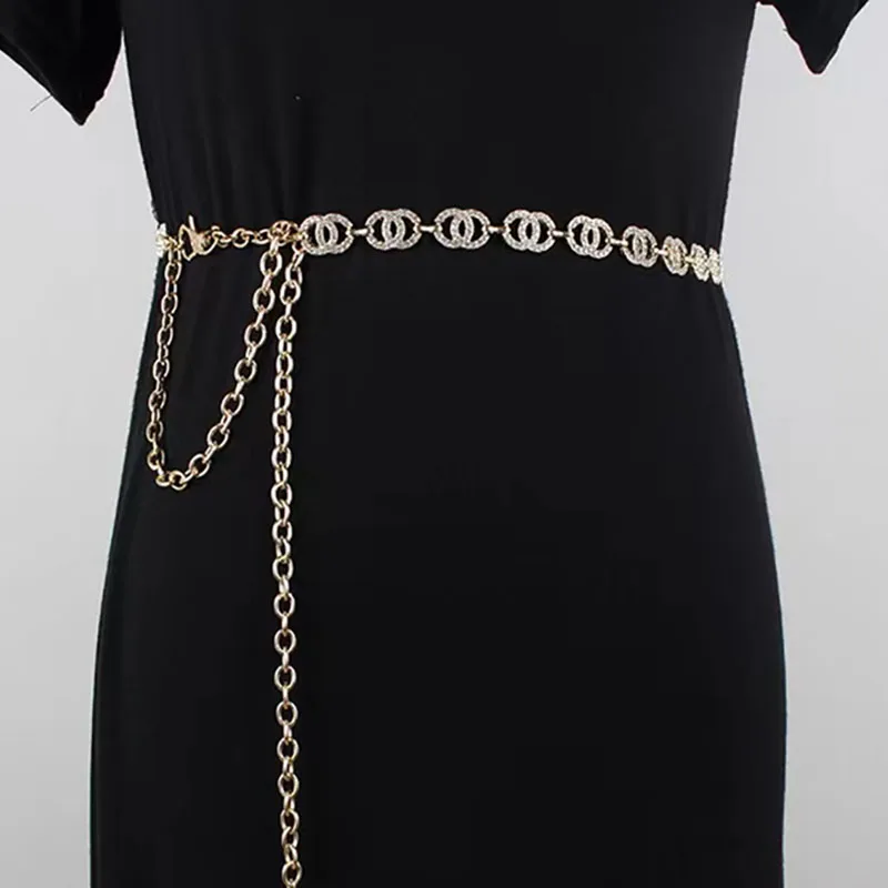 New Style High Quality Bright Rhinestone Thin Ladies Belt With Dress Suit Gold Silver Accessories Belt High-End Women Waistband women waist chain hook belt for dress skirt flower belt fashion body waistbands ladies chain with big rhinestone cloth accessory