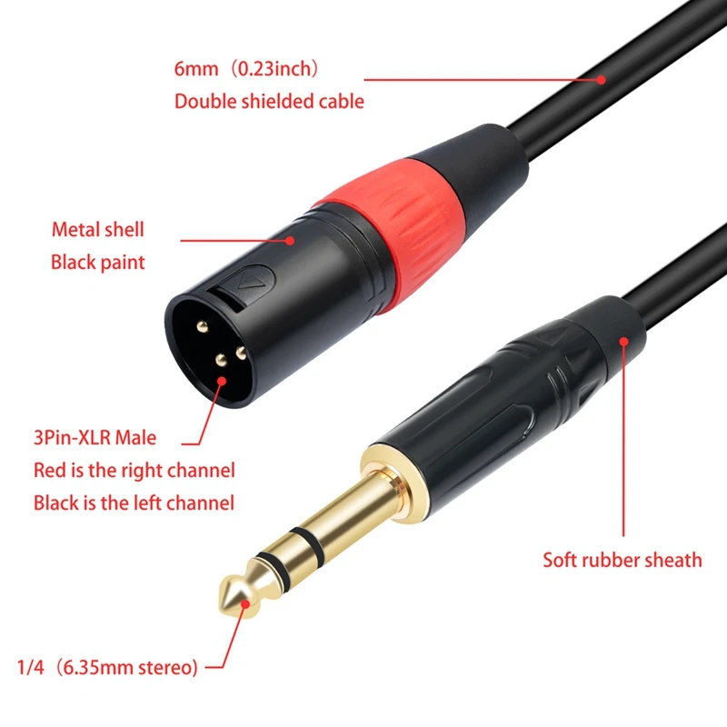 Jack 6,35 Mm 1/4 TRS Téreo A Doble XLR Macho Cable De Audio Cable De Extensión Y Cable De Audio Divisor - AliExprs 44