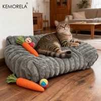 KEMORELA – canapé-lit rayé pour chat, 1 pièce, lit pour animaux de compagnie en Polyester doux, respirant pour toutes les saisons, adapté au couchage des chats de petite à moyenne taille 5