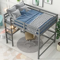 Full Loft Bed with Desk ,Shelves and Ladder, Grey 2