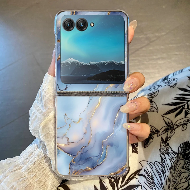 Elegant Marble Pattern Shockproof Transparent Folding Phone Case
