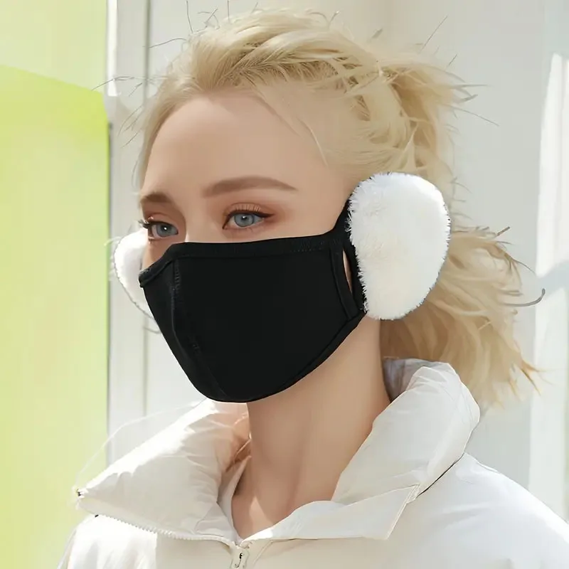 Warm Mask Winter Women's Plush Cute Ear Protection Three Dimensional Skinny Face Mask Breathable and Cold proof 2-in-1 Ear