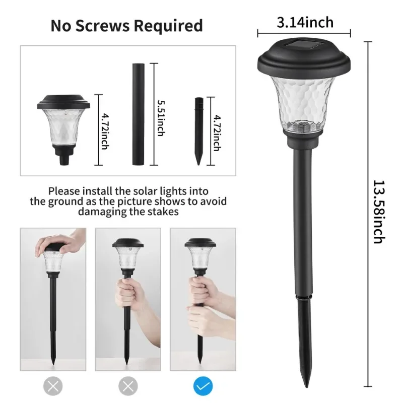 Solar Pathway Stake Lights Solar Garden Light with Battery Auto on at Dusk Outdoor Garden Lawn Lamp