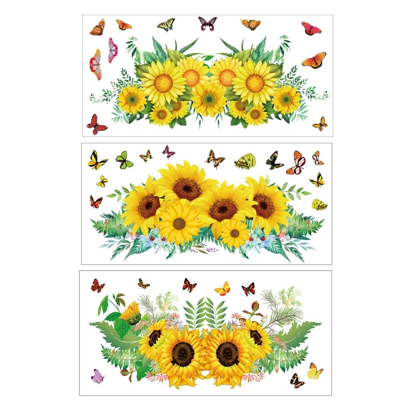 

30X60CM Flower Sunflower Personality Wall Sticker Decoration For DIY Art Living Room Door Kitchen Bedroom Decor 3Pcs/Set