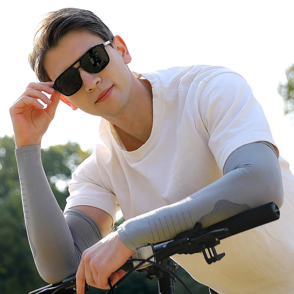 Summer Cooling Arm Sleeves Covers Sports Running UV Sun Protection Outdoor Men Fishing Ice Silk Arm Cover Cycling Sleeves sun protection arm sleeves ice arm sleeves