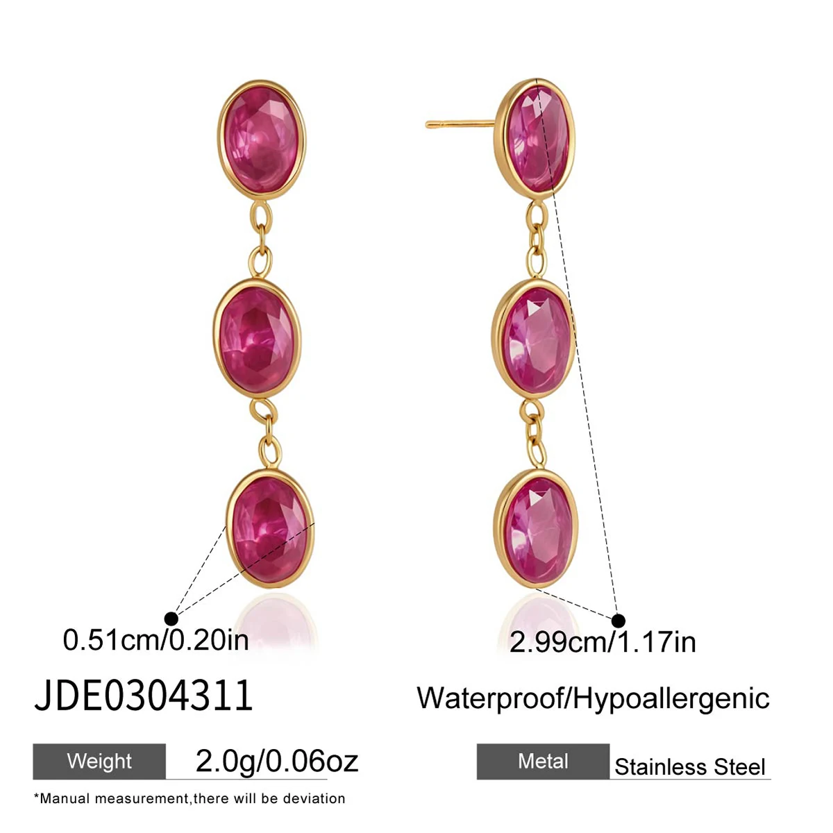 Uworld Elegant Multicolor Geometric Zircon Drop Earrings For Women 18K Gold Plated Stainless Steel Earrings Fashion Jewelry Gift