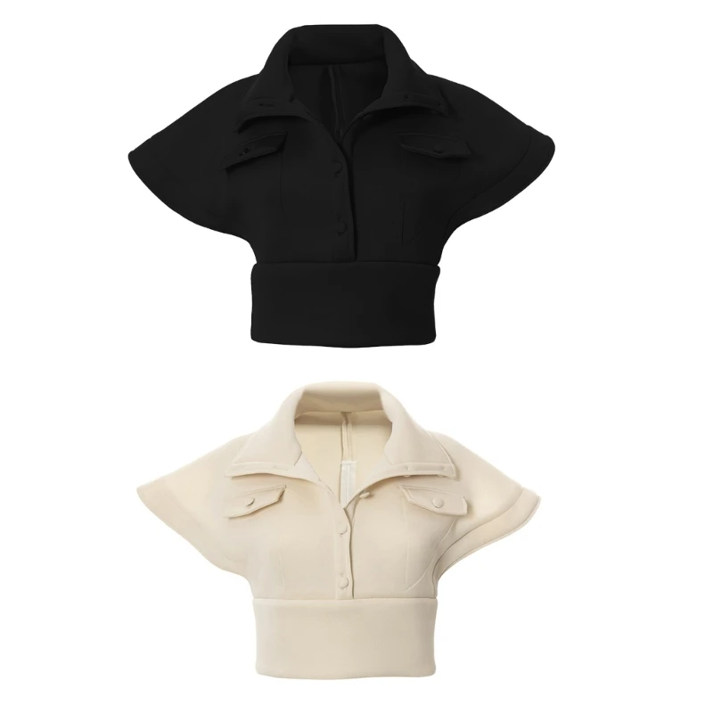 

Single-Breasted Vest Coat Women Flying Sleeves Crop Top Autumn Outwear N2UE