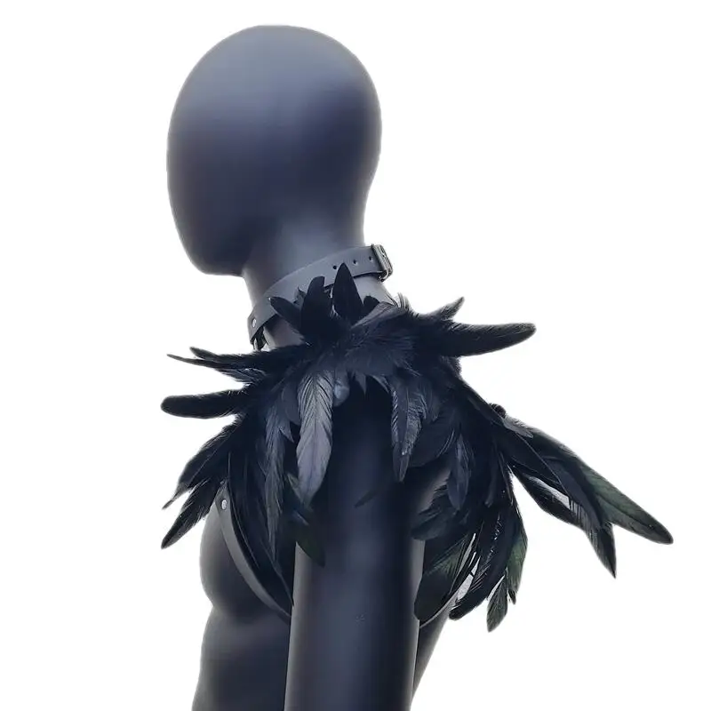 Gothic cosplay collar Sexy Harness Belt Chest Body Harness Leather Feather Bdsm Bondage Gothic Fetish Clothing