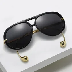 Women's Luxury Oversized Gradient Pilot Sunglasses - Trendy Double Bridge Design (Black)