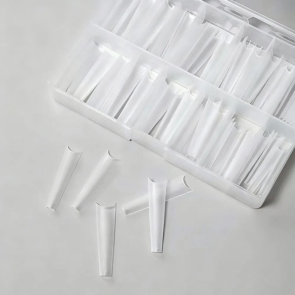Hot Coffin Shape Sandwich Nail Forms Ultra-Thin Extra Long Water Pipe Nail Tips C Curve No-Trace Nail Tips DIY
