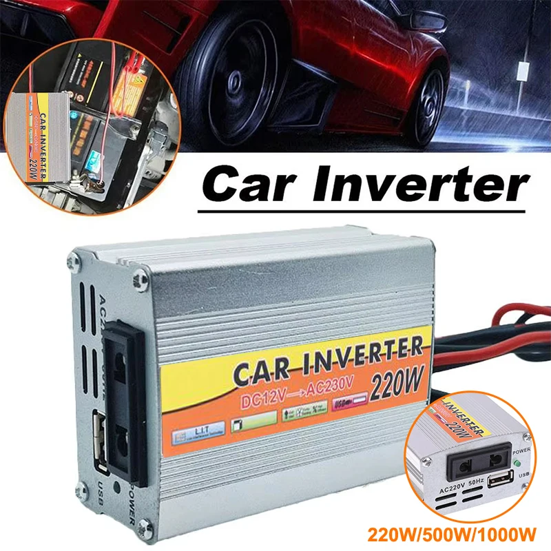휴대용 순수 정현파 차량용 인버터 DC 12V 24V를 AC 220V 220W 500W 1000W로 변환하는 파워 뱅크 컨버터 태양광 보정파
