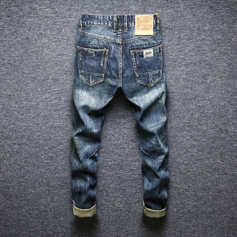 Fashion Designer Men Jeans High Quality Retro Wash Slim Fit Ripped Jeans Men Straight Vintage Trousers Casual Denim Pants Hombre