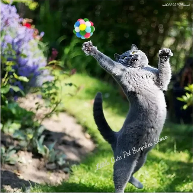 1pcs Cat Toys Balls with Bells , Color Cat Pom Pom Balls,Tinsel Sparkle Balls,Interactive Toy for Indoor Cats Kitten 3