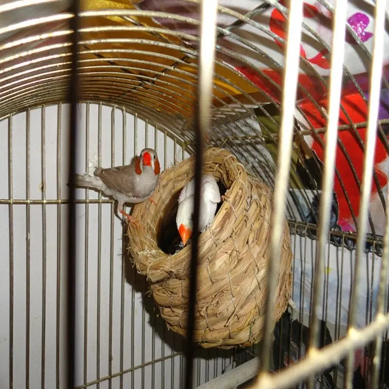 Birdcages Straw Bird Nests Natural Grass Woven Birdhouse Resting Breeding Nesting Cages Hideaway Shelter for Finch Canary