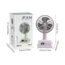 Compact Retro Mini Desk Fan with Digital Display and USB Rechargeable Cooling - USB Type - C (Purple)