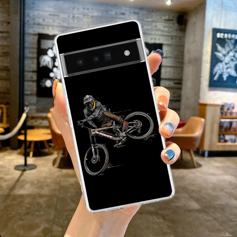 Clear TPU Phone Case with Mountain Bike Art Design