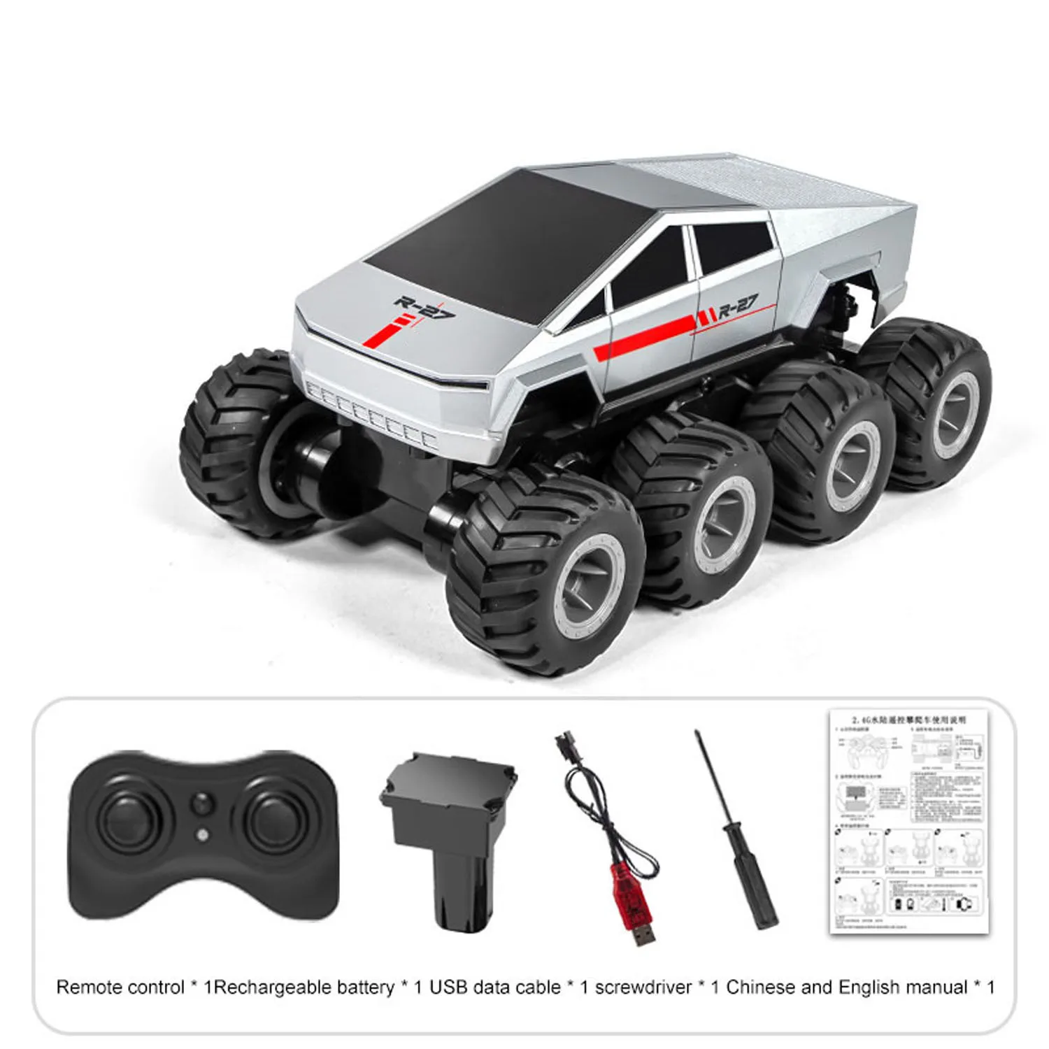 JJRC Q218 1/18 Samochód terenowy RC 8x8, hybryda, 360°, czarny/srebrny