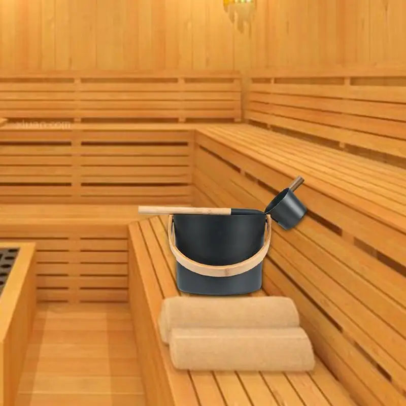 Sauna Bowl Accessories Sauna Bucket Hotel Portable Tool Luxurious Sauna Bucket Long Handle Spoon Bathroom Practical Shower Bath Accessories