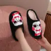 Horror Movie Chainsaw Horror Skull Pattern fashion Embroidery stuffed Home Thick Sole plaid Furry Cotton Slippers Personality Warm Non-Slip Indoor Slippers Men Women Can Wear Halloween Christmas Gift 6