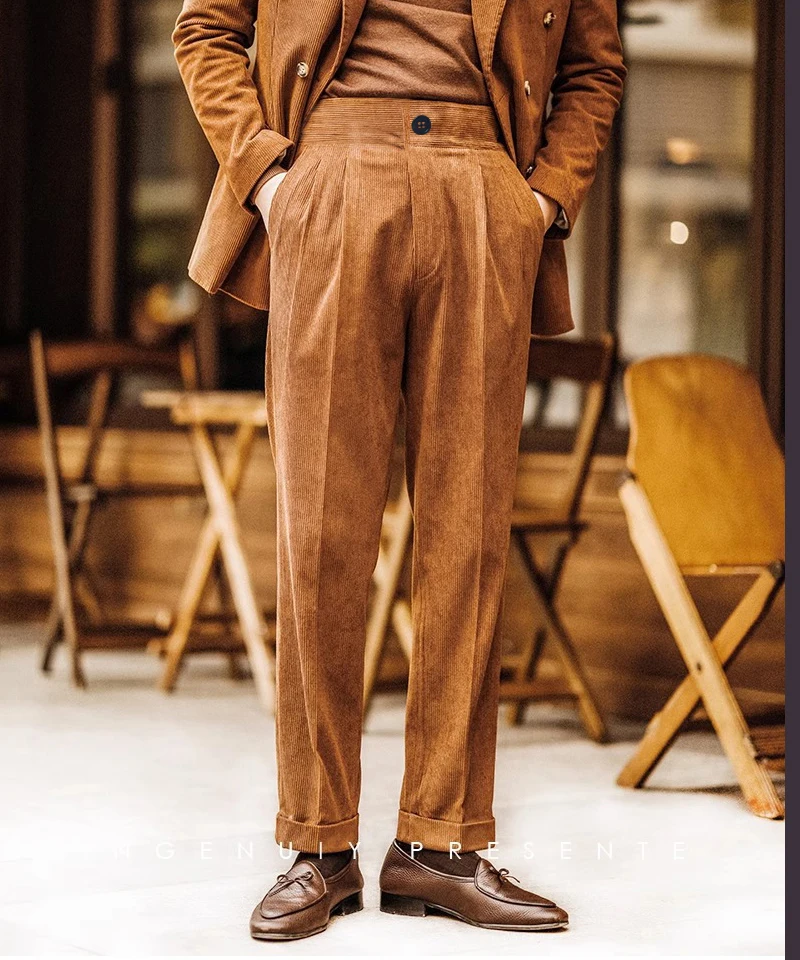 Corduroy Slim fit men pants Solid color Tall autumn winter suit