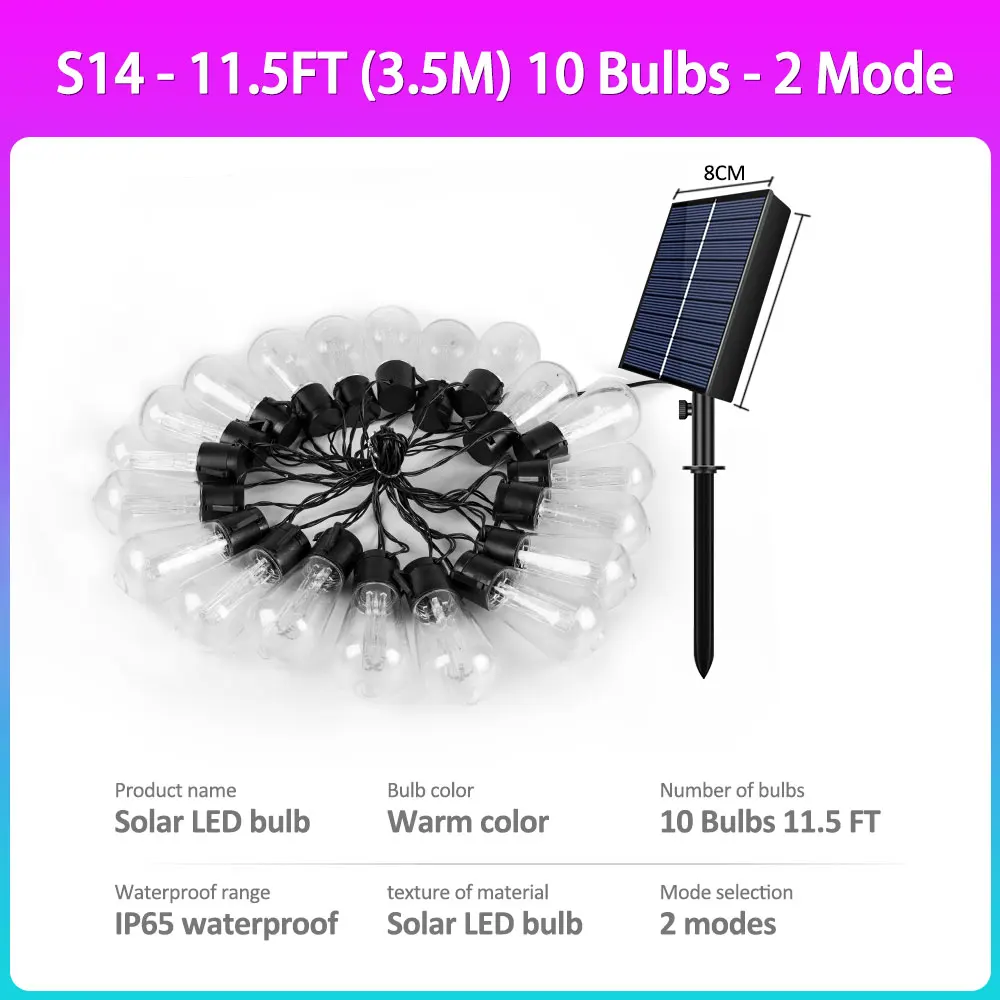 Solar String Lights Outdoor Waterproof, 28FT 20 Shatterproof Bulbs Patio Lights with Remote 8 Modes High-Brightness solar light bulb Solar Lamps