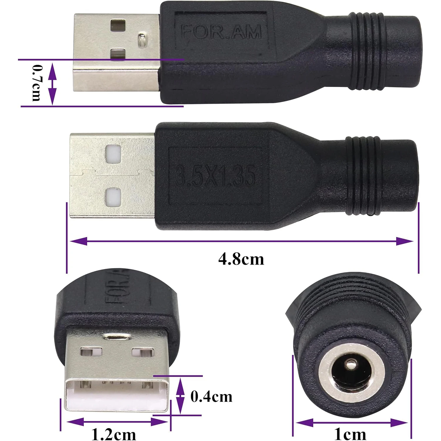 (2 Pack) USB to DC 3.5&times;1.35mm Power Adapter 5 Volt USB 2.0 A Male to DC 3.5&times;1.35 mm Female Jack 5V Barrel Power Plug Charger