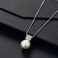 2 PCS Imitation Pearl Pendant Women Necklace Earring Stud Set Silver Color Snake Chain Square Metal Full Crystal Jewelry Set 3