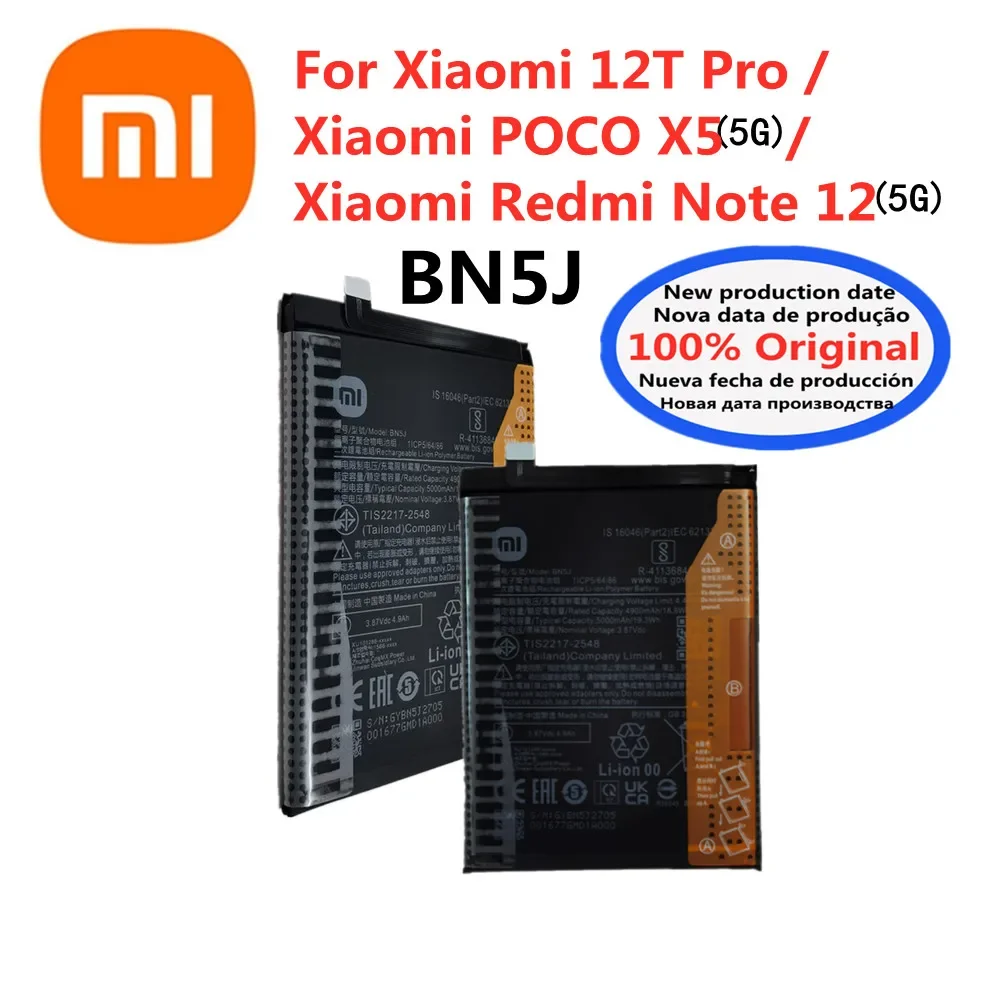 

New BN5J Original Battery For Xiaomi 12T Pro / Redmi Note 12 5G / POCO X5 5G 5000mAh Phone Bateria Battery + Tracking Number