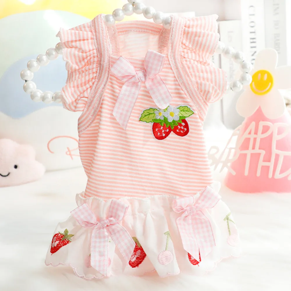 

Pet Princess Dress Autumn Spring Fashion Stripe Skirt Small Dog Cute Desinger Clothes Cat Sweet Shirt Chihuahua Poodle Maltese