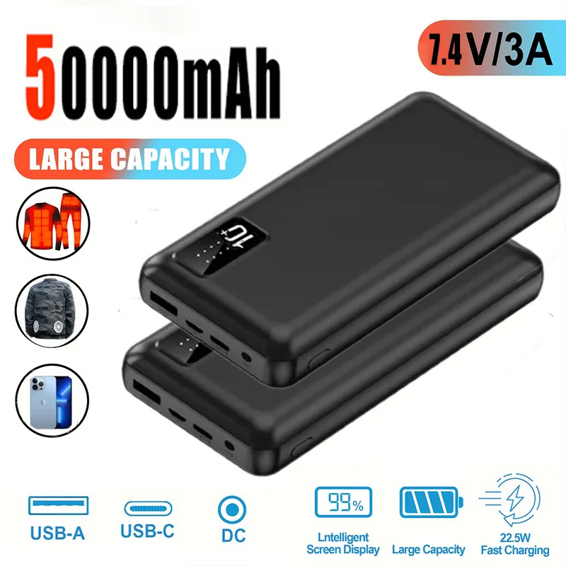 50000mAh 7.4V/3A Power Bank Caricatore USB portatile Ricarica rapida Batteria esterna per riscaldamento/gilet Aria condizionata Xiaomi Iphone