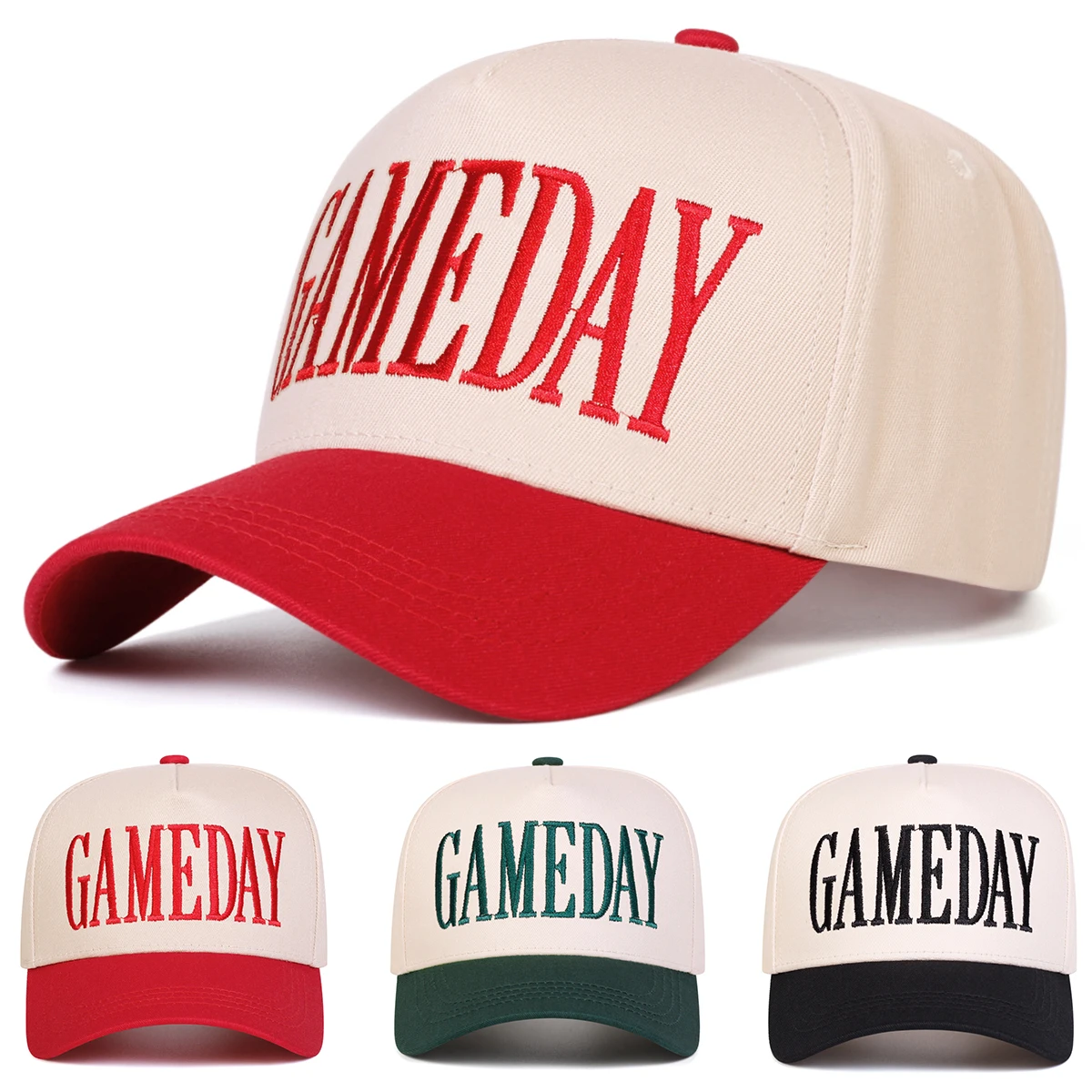Unisex GAMEDAY Baseballkappen mit Buchstabenstickerei, Frühling und Herbst, verstellbare Freizeithüte für den Außenbereich, Sonnenschutzhut, Sportkappe – Detail 1