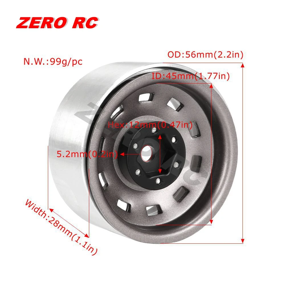 1/10 RC Crawler Metal Beadlock Wheel Hub Rim Deep Dish 1.9" for Axial SCX10 II III 90046 MST RGT YIKONG Traxxas TRX4 RC4WD D90