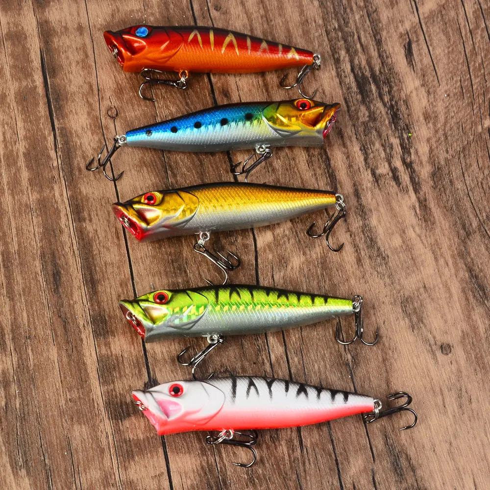 5pcs Topwater Popper Fishing Lure Saltwater Surface Casting Bait Freshwater Bass Trout Catfish Striper - 4