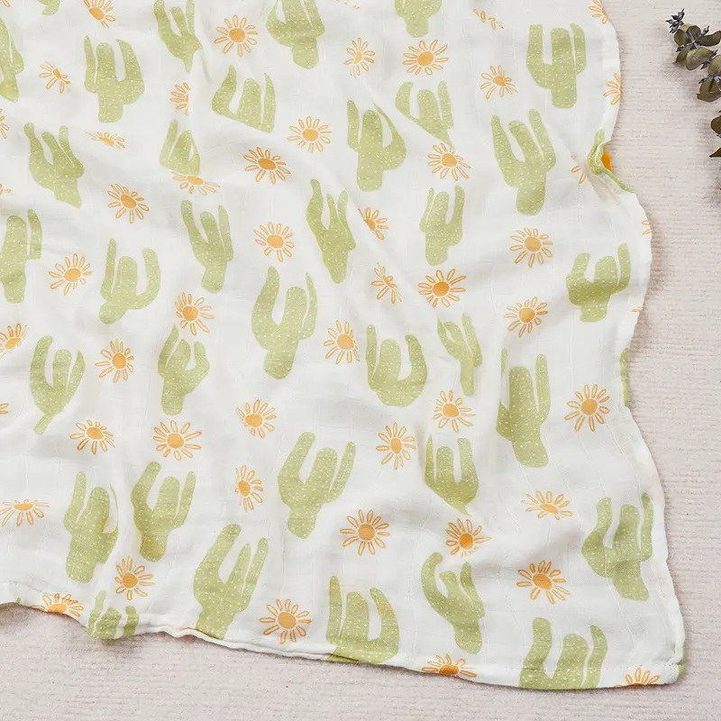 Elinfant Cute Soft Print Baby Towel Wrap 120x110cm Bamboo Cotton Baby Muslin Swaddle Blanket - Image 8