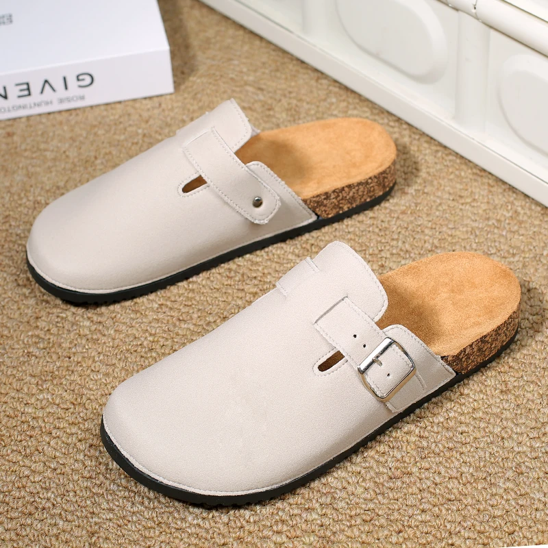 Unisex Suede Clogs with Adjustable Buckle and Cork Footbed