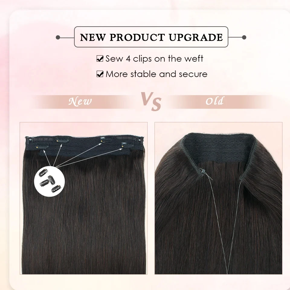 Straight Wire Hair Extensions #1B Fish Line Natural Hair with Adjustable Size 4 Secure Clips 16-26 Inches Pieces for Women human hair extensions